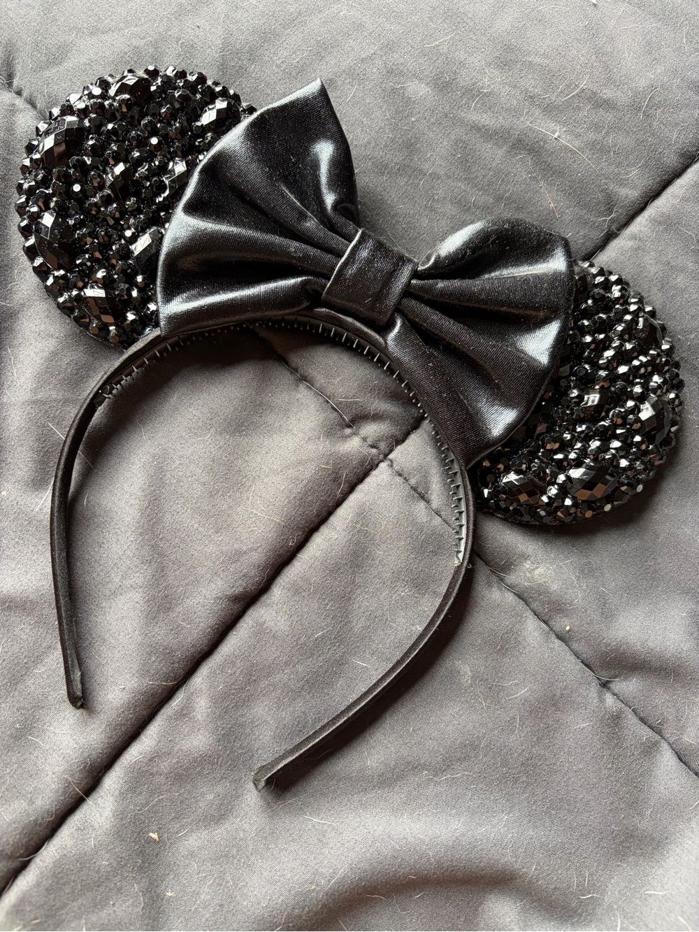 Black rhinestone, Minnie mouse ears with pleather bow